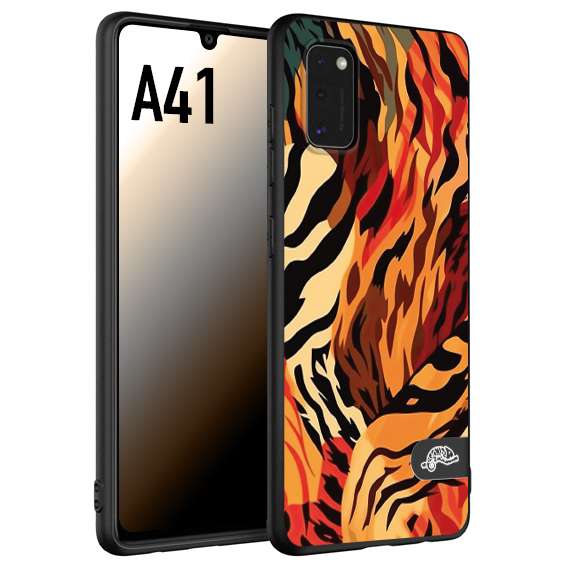 CUSTOMIZZA - Custodia cover nera morbida in tpu compatibile per Samsung A41 leopardato maculato tigrato tiger colorata gialla rossa arancio