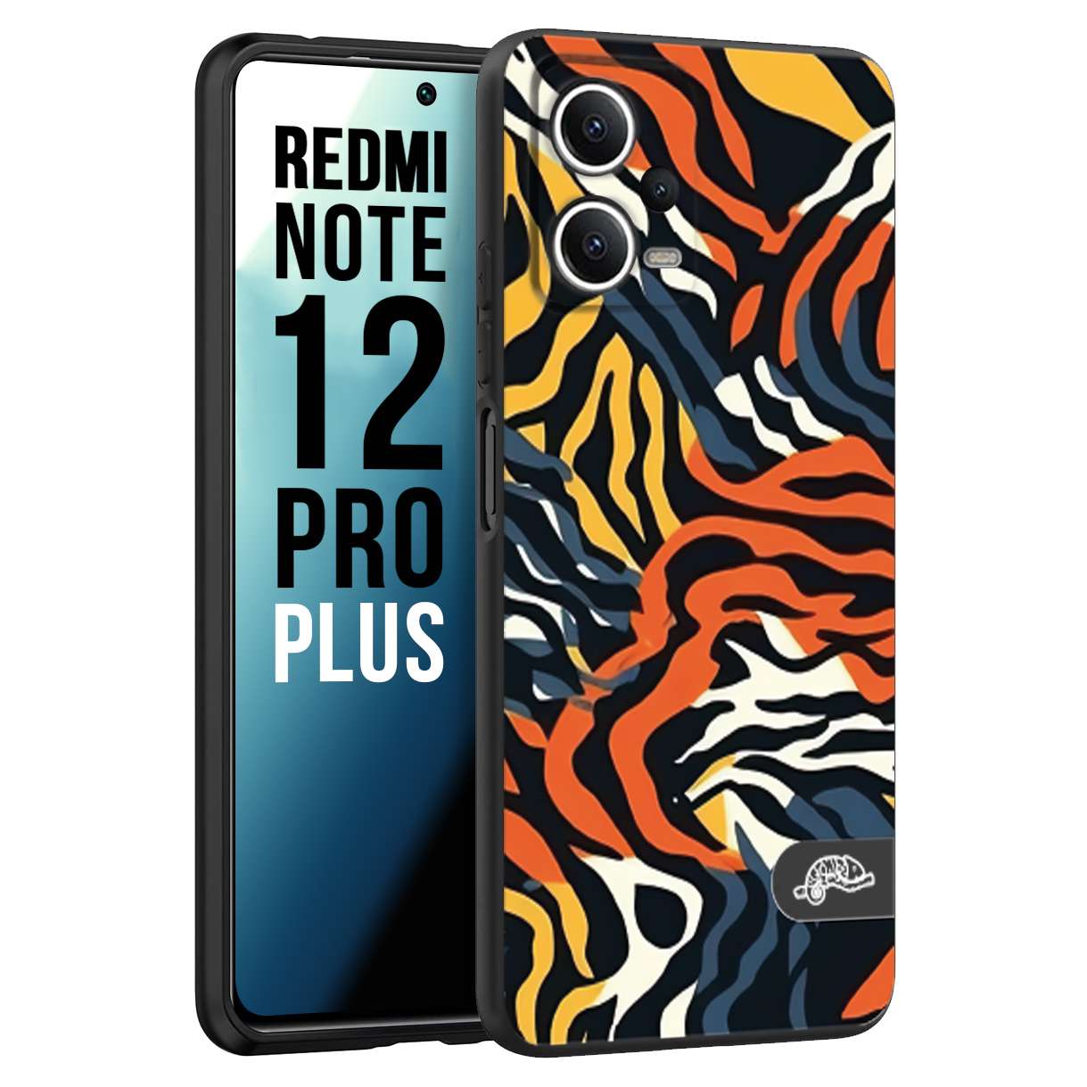 CUSTOMIZZA - Custodia cover nera morbida in tpu compatibile per Xiaomi Redmi Note 12 PRO PLUS leopardato maculato tigrato tiger colorata gialla blu arancio