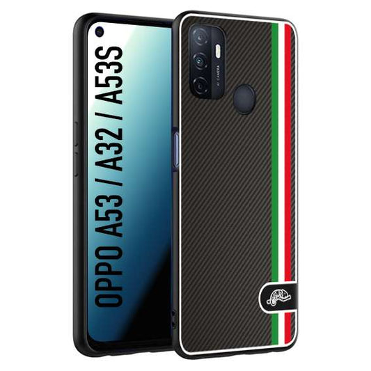 CUSTOMIZZA - Custodia cover nera morbida in tpu compatibile per Oppo A53 - A32 - A53S effetto fibra di carbonio bandiera Italia made in Italy