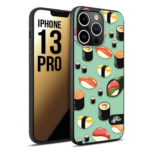 CUSTOMIZZA - Custodia cover nera morbida in tpu compatibile per iPhone 13 PRO sushi disegni giapponese nighiri acquamarina verde