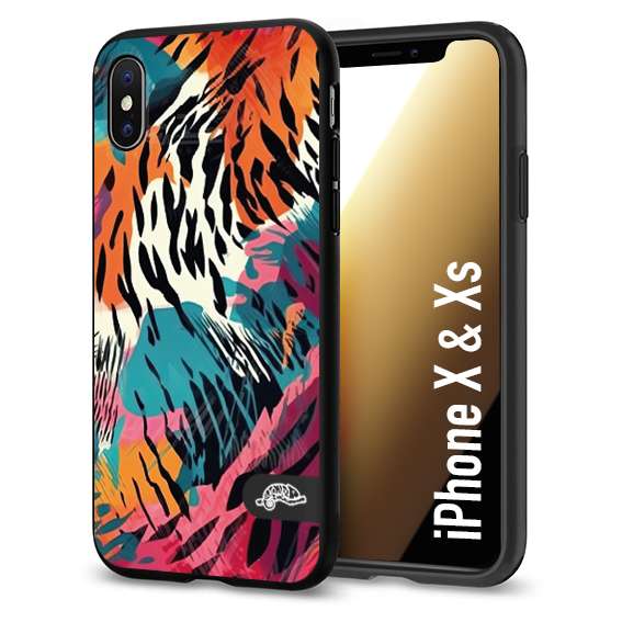 CUSTOMIZZA - Custodia cover nera morbida in tpu compatibile per iPhone X - Xs leopardato maculato tigrato tiger colorata summer color