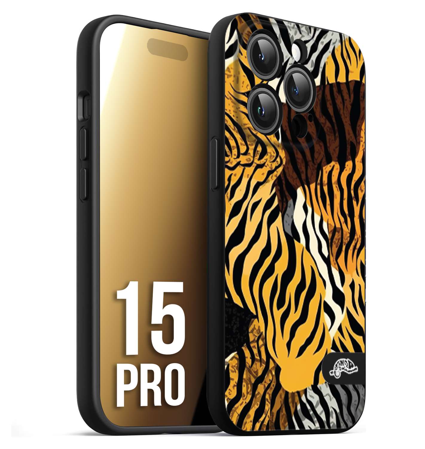 CUSTOMIZZA - Custodia cover nera morbida in tpu compatibile per iPhone 15 PRO leopardato tigrato tiger colorata donna fashion estate