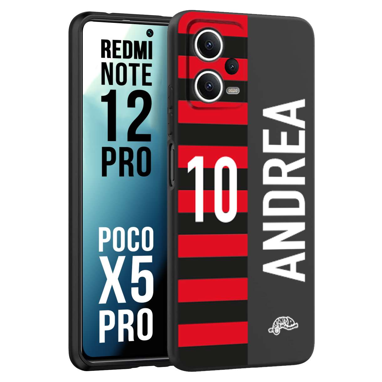 CUSTOMIZZA - Custodia cover nera morbida in tpu compatibile per Xiaomi Redmi Note 12 PRO - POCO X5 PRO personalizzata calcio football nome e numero calciatori rossonera