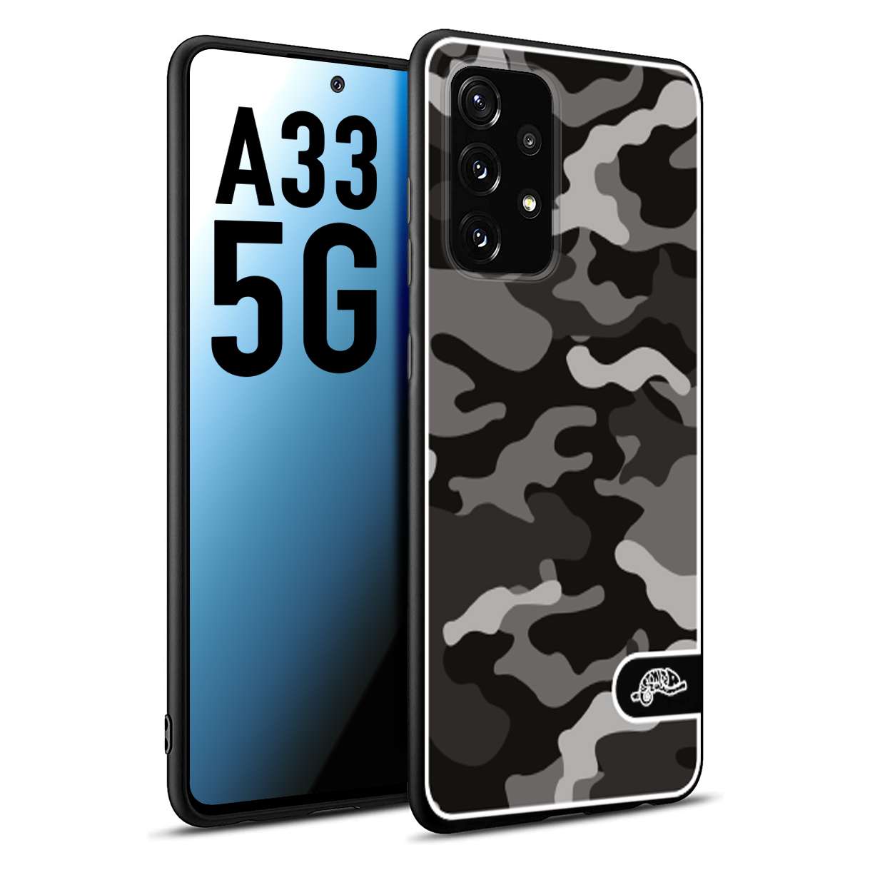 CUSTOMIZZA - Custodia cover nera morbida in tpu compatibile per Samsung A33 5G camouflage mimetico militare nero black grigio