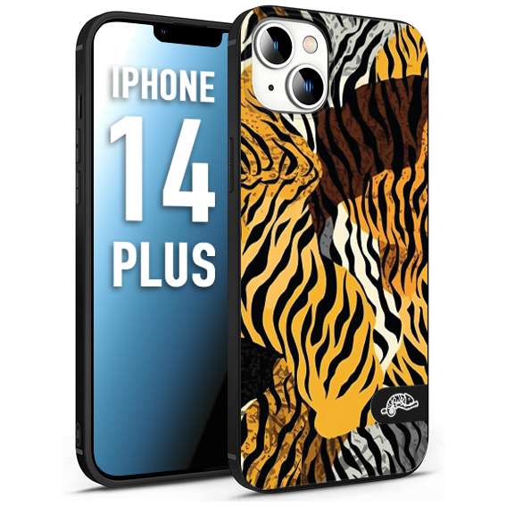 CUSTOMIZZA - Custodia cover nera morbida in tpu compatibile per iPhone 14 PLUS leopardato tigrato tiger colorata donna fashion estate