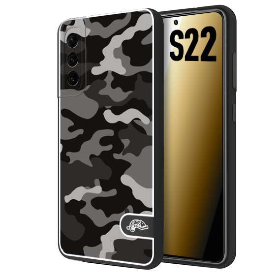 CUSTOMIZZA - Custodia cover nera morbida in tpu compatibile per Samsung S22 camouflage mimetico militare nero black grigio