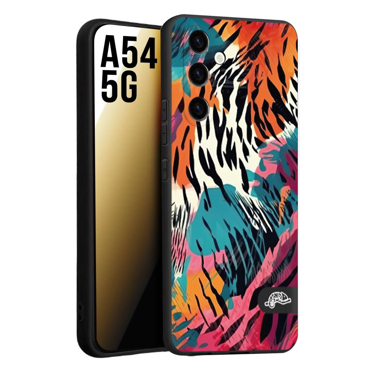 CUSTOMIZZA - Custodia cover nera morbida in tpu compatibile per Samsung A54 5G leopardato maculato tigrato tiger colorata summer color