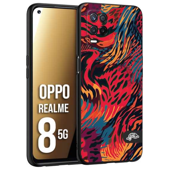 CUSTOMIZZA - Custodia cover nera morbida in tpu compatibile per Oppo Realme 8 5G leopardato maculato tigrato colorata fiamme rossa blu arancione