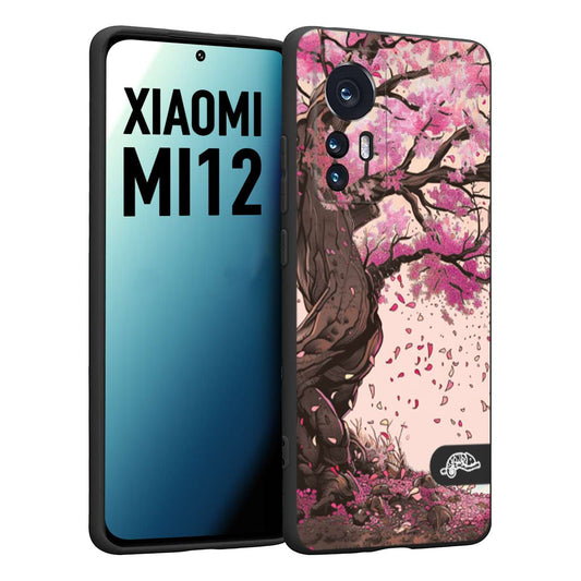 CUSTOMIZZA - Custodia cover nera morbida in tpu compatibile per Xiaomi 12 5G giapponese colori morbidi fiori di ciliegio rosa disegnata