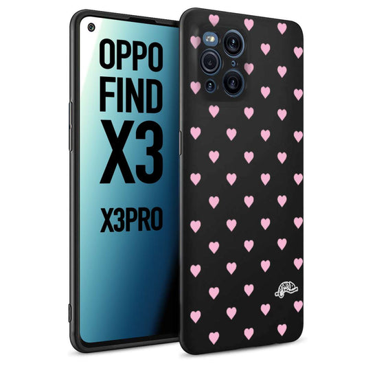 CUSTOMIZZA - Custodia cover nera morbida in tpu compatibile per Oppo Find X3 - Find X3 Pro 5G cuori pois rosa su nero donna pin up vintage