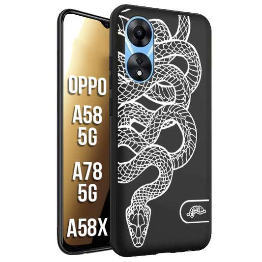 CUSTOMIZZA - Custodia cover nera morbida in tpu compatibile per Oppo A58 5G - A78 5G - A58X serpente snake bianco a rilievo disegnato tattoo tatuaggio