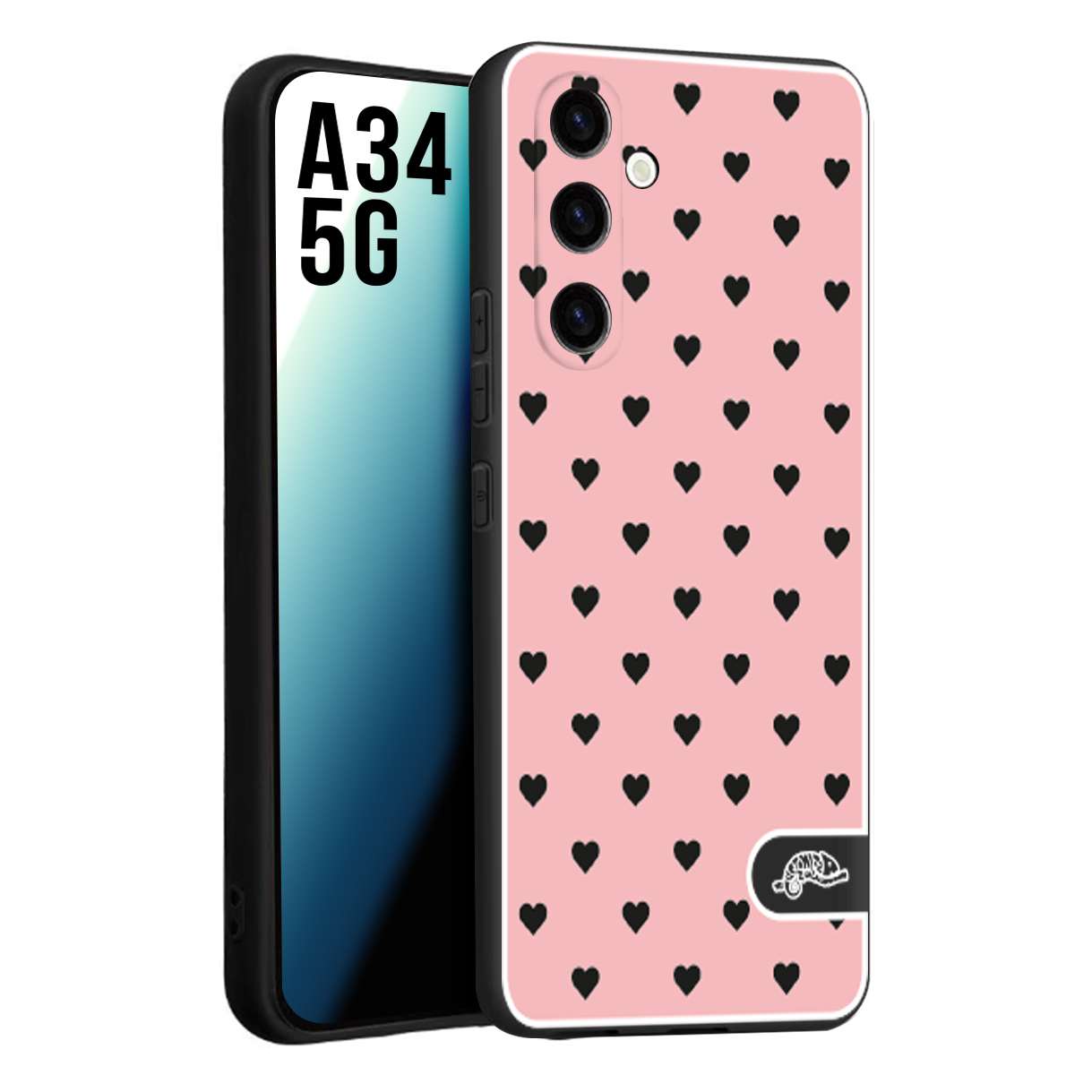 CUSTOMIZZA - Custodia cover nera morbida in tpu compatibile per Samsung A34 5G cuori pois rosa donna pin up vintage