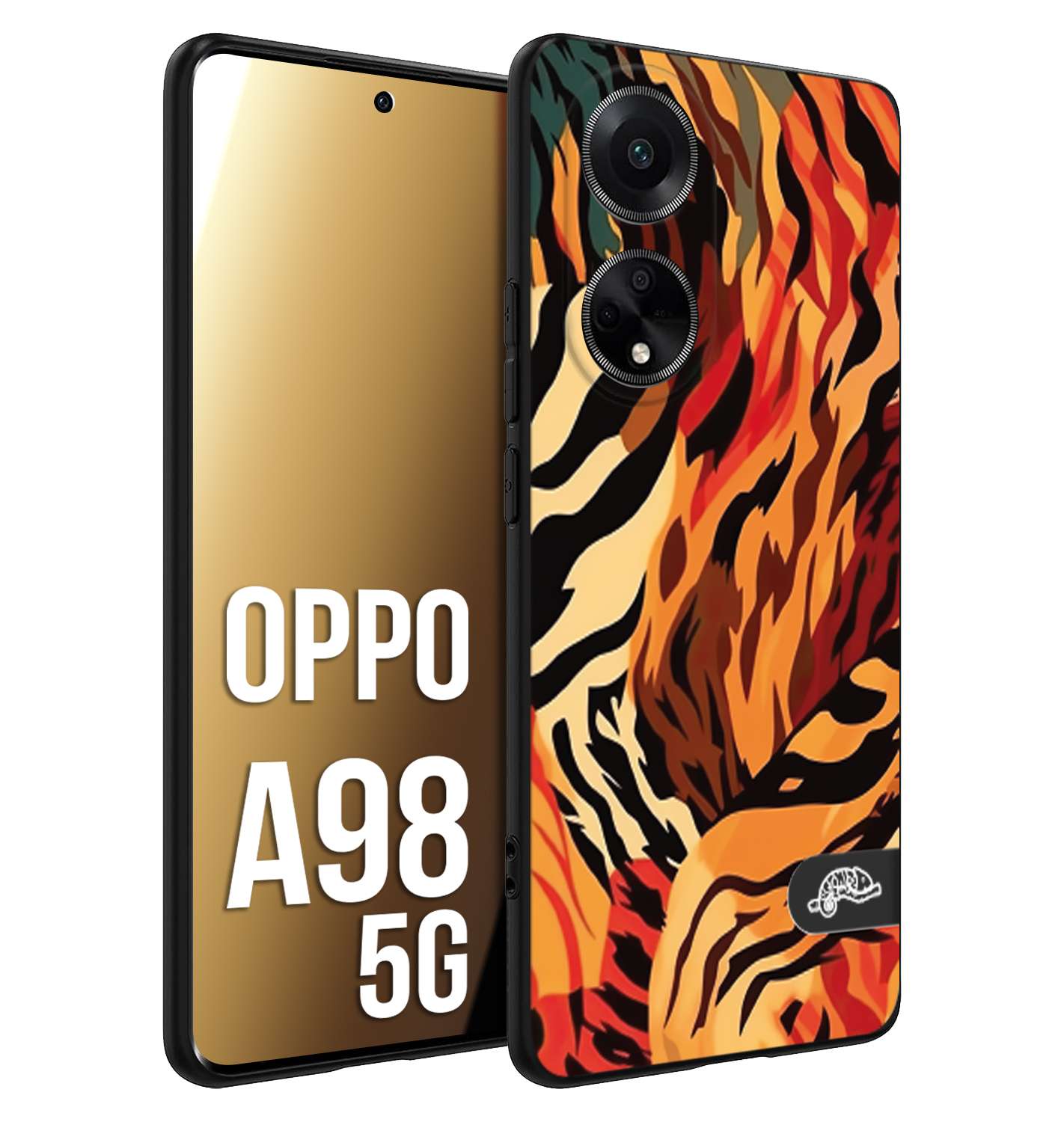 CUSTOMIZZA - Custodia cover nera morbida in tpu compatibile per Oppo A98 5G leopardato maculato tigrato tiger colorata gialla rossa arancio