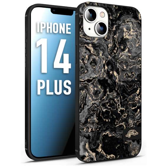 CUSTOMIZZA - Custodia cover nera morbida in tpu compatibile per iPhone 14 PLUS effetto marmo marble nero black venature dorato pietra