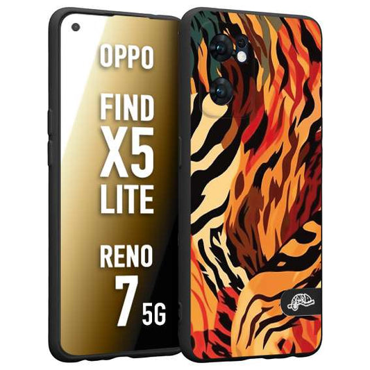 CUSTOMIZZA - Custodia cover nera morbida in tpu compatibile per Oppo Reno 7 - Find X5 LITE leopardato maculato tigrato tiger colorata gialla rossa arancio