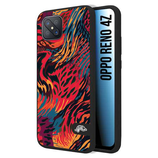 CUSTOMIZZA - Custodia cover nera morbida in tpu compatibile per Oppo Reno 4Z leopardato maculato tigrato colorata fiamme rossa blu arancione