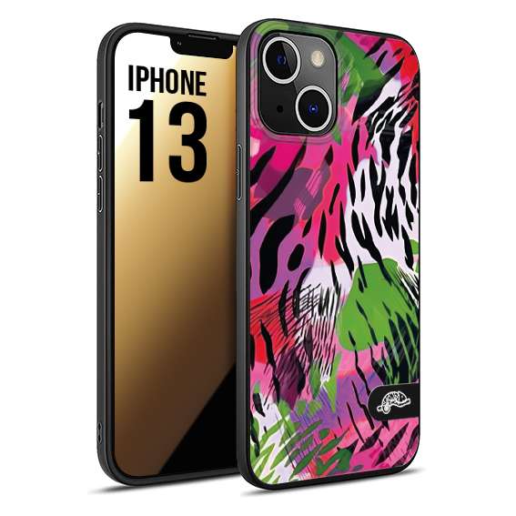 CUSTOMIZZA - Custodia cover nera morbida in tpu compatibile per iPhone 13 leopardato tigrato tiger colorata summer color verde fucsia