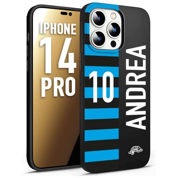 CUSTOMIZZA - Custodia cover nera morbida in tpu compatibile per iPhone 14 PRO personalizzata calcio football nome e numero calciatori nerazzurra