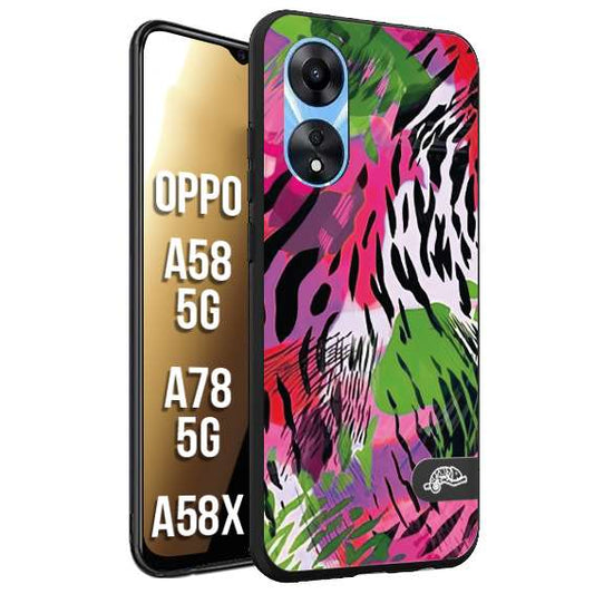 CUSTOMIZZA - Custodia cover nera morbida in tpu compatibile per Oppo A58 5G - A78 5G - A58X leopardato tigrato tiger colorata summer color verde fucsia