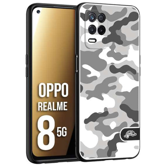 CUSTOMIZZA - Custodia cover nera morbida in tpu compatibile per Oppo Realme 8 5G camouflage mimetico militare bianco white