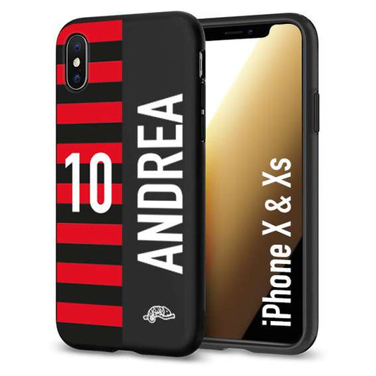 CUSTOMIZZA - Custodia cover nera morbida in tpu compatibile per iPhone X - Xs personalizzata calcio football nome e numero calciatori rossonera