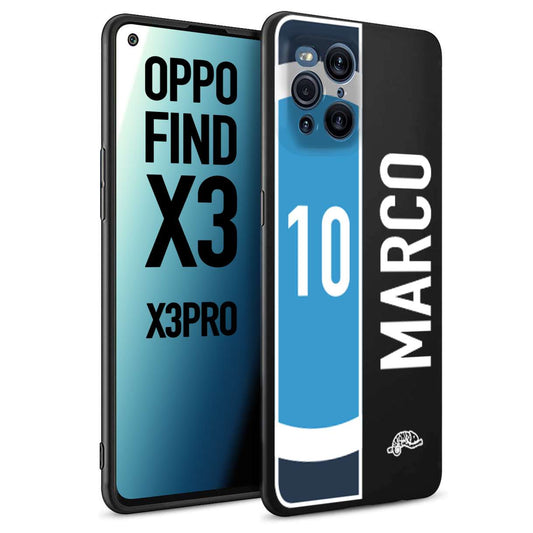 CUSTOMIZZA - Custodia cover nera morbida in tpu compatibile per Oppo Find X3 - Find X3 Pro 5G personalizzata calcio football nome e numero calciatori biancoazzurri bianco celesti