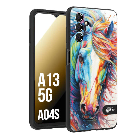 CUSTOMIZZA - Custodia cover nera morbida in tpu compatibile per Samsung A04S - A13 5G animali color cavallo horse viso colori vibranti disegnato schizzo