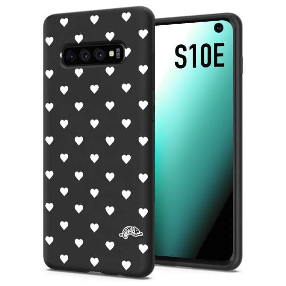 CUSTOMIZZA - Custodia cover nera morbida in tpu compatibile per Samsung S10E cuori pois bianchi donna pin up vintage