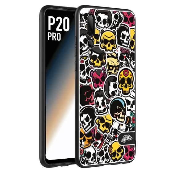 CUSTOMIZZA - Custodia cover nera morbida in tpu compatibile per Huawei P20 PRO sticker bomb teschi colorati adesivi skulls skater snowboard