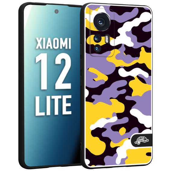 CUSTOMIZZA - Custodia cover nera morbida in tpu compatibile per Xiaomi 12 LITE camouflage mimetico militare viola lilla giallo