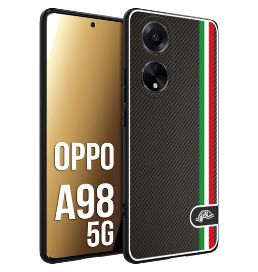 CUSTOMIZZA - Custodia cover nera morbida in tpu compatibile per Oppo A98 5G effetto fibra di carbonio bandiera Italia made in Italy