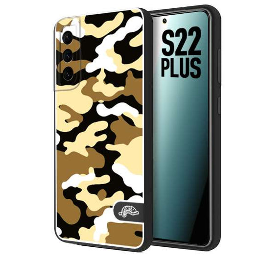 CUSTOMIZZA - Custodia cover nera morbida in tpu compatibile per Samsung S22 PLUS camouflage mimetico militare giallo desert brown