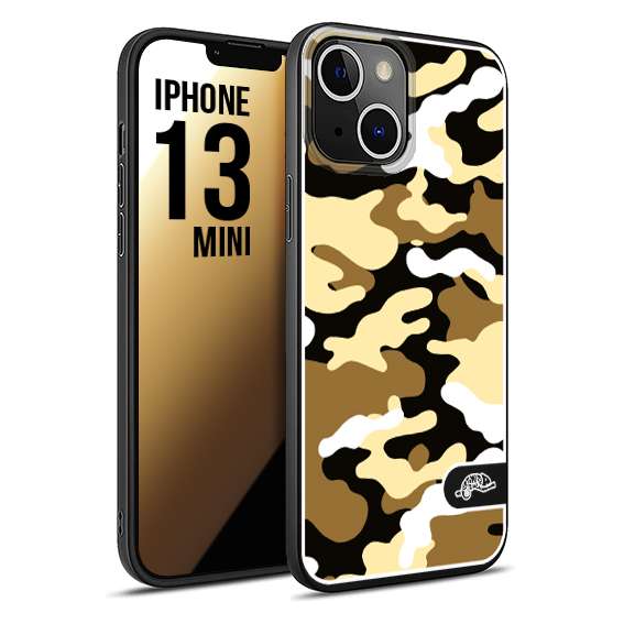 CUSTOMIZZA - Custodia cover nera morbida in tpu compatibile per iPhone 13 MINI camouflage mimetico militare giallo desert brown