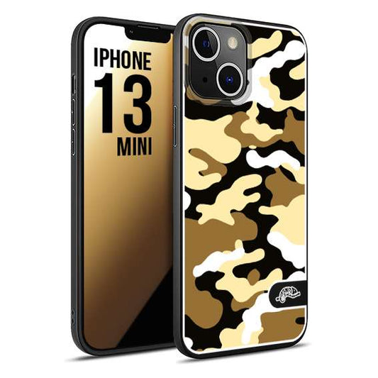 CUSTOMIZZA - Custodia cover nera morbida in tpu compatibile per iPhone 13 MINI camouflage mimetico militare giallo desert brown