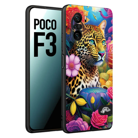 CUSTOMIZZA - Custodia cover nera morbida in tpu compatibile per Xiaomi Poco F3 fiori astratti donna flower fantasia leopardo ghepardo animali colorati