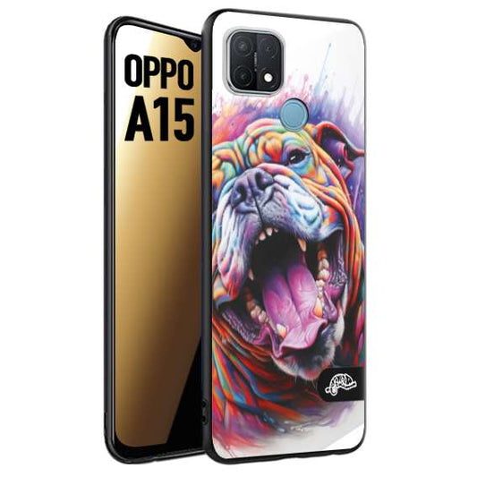 CUSTOMIZZA - Custodia cover nera morbida in tpu compatibile per Oppo A15 animali color bulldog cane dog colori vibranti disegnato schizzo