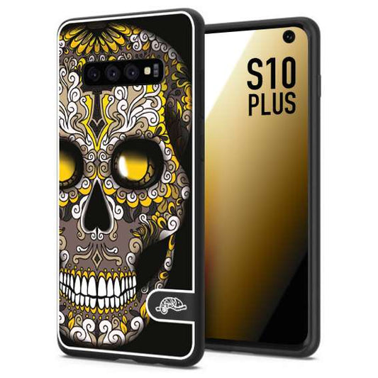 CUSTOMIZZA - Custodia cover nera morbida in tpu compatibile per Samsung S10 PLUS teschio messicano Mexican skull nero giallo