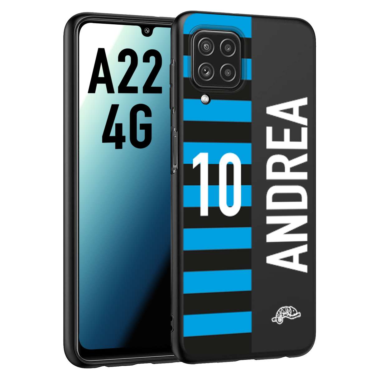 CUSTOMIZZA - Custodia cover nera morbida in tpu compatibile per Samsung A22 4G personalizzata calcio football nome e numero calciatori nerazzurra