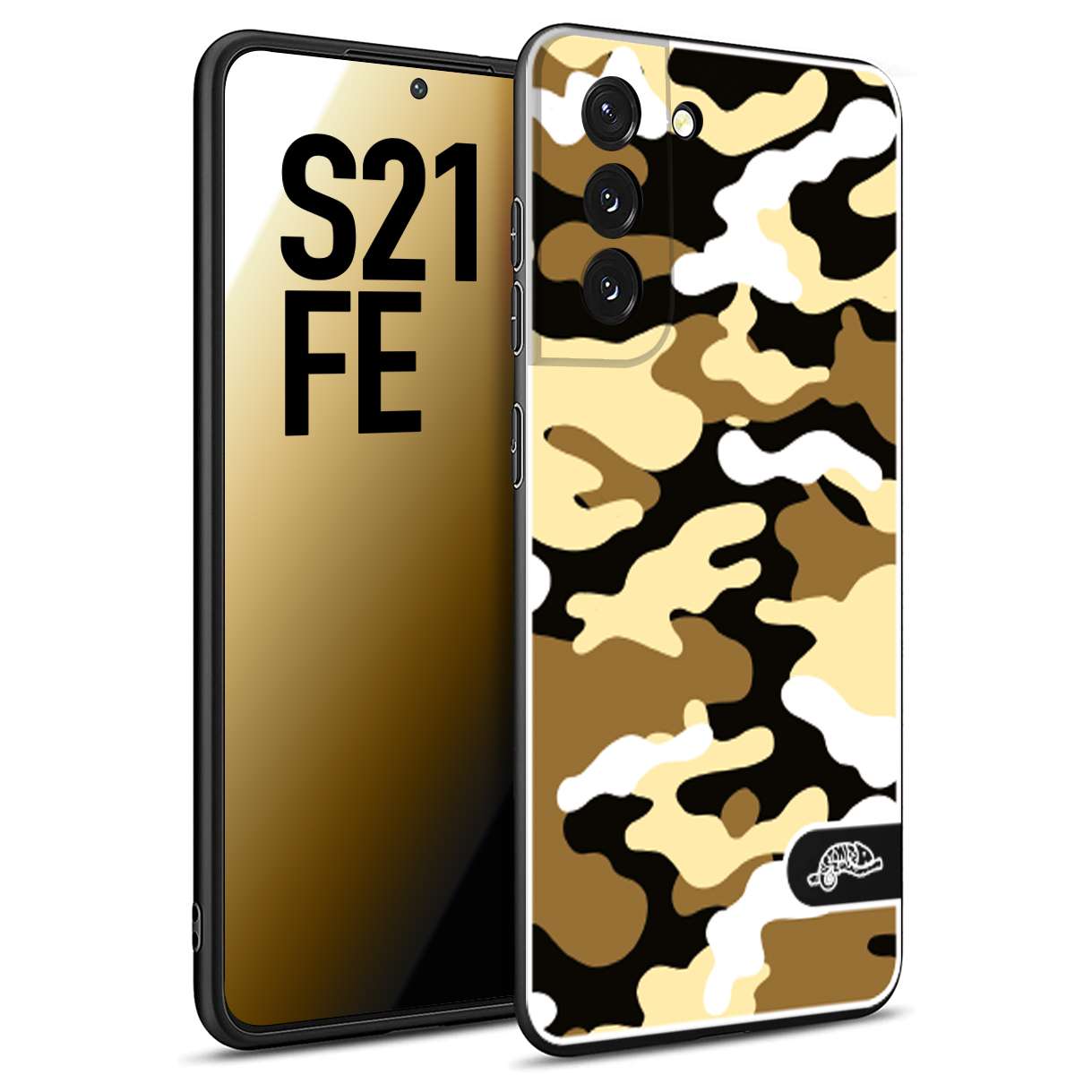 CUSTOMIZZA - Custodia cover nera morbida in tpu compatibile per Samsung S21 FE camouflage mimetico militare giallo desert brown