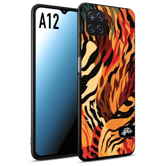 CUSTOMIZZA - Custodia cover nera morbida in tpu compatibile per Samsung A12 leopardato maculato tigrato tiger colorata gialla rossa arancio