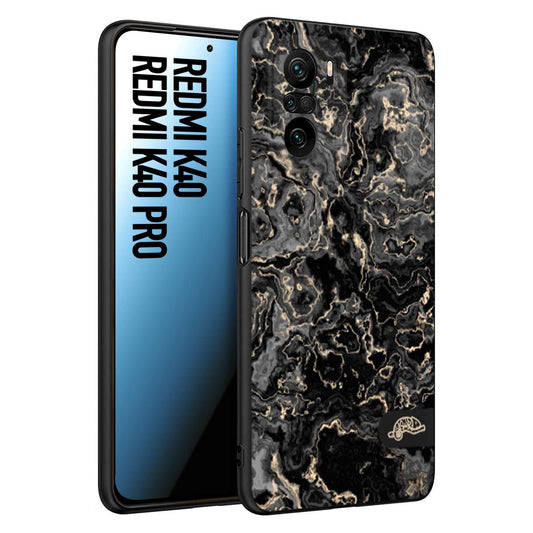 CUSTOMIZZA - Custodia cover nera morbida in tpu compatibile per Xiaomi Redmi K40 - K40 Pro effetto marmo marble nero black venature dorato pietra