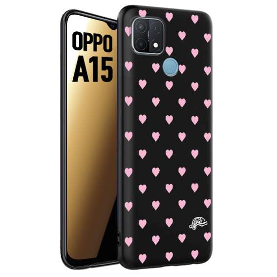 CUSTOMIZZA - Custodia cover nera morbida in tpu compatibile per Oppo A15 cuori pois rosa su nero donna pin up vintage