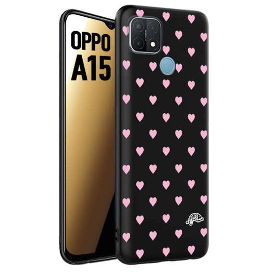 CUSTOMIZZA - Custodia cover nera morbida in tpu compatibile per Oppo A15 cuori pois rosa su nero donna pin up vintage