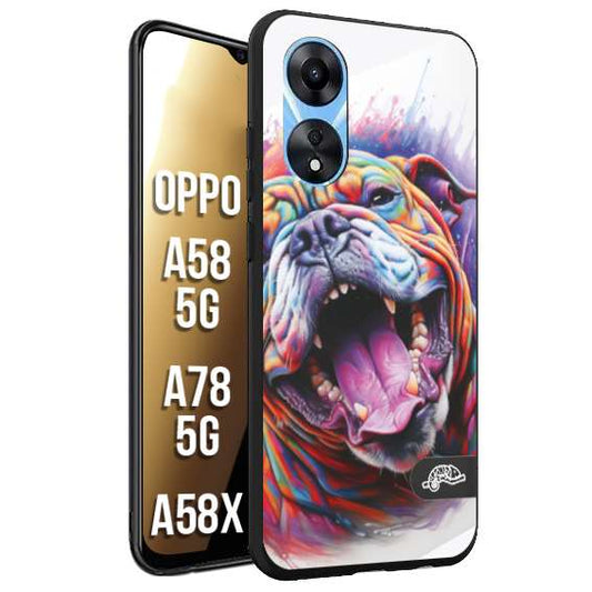 CUSTOMIZZA - Custodia cover nera morbida in tpu compatibile per Oppo A58 5G - A78 5G - A58X animali color bulldog cane dog colori vibranti disegnato schizzo