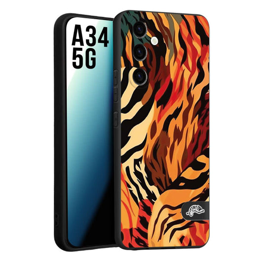 CUSTOMIZZA - Custodia cover nera morbida in tpu compatibile per Samsung A34 5G leopardato maculato tigrato tiger colorata gialla rossa arancio