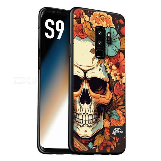 CUSTOMIZZA - Custodia cover nera morbida in tpu compatibile per Samsung S9 teschio skull flowers fiori autunnali arancio celeste tattoo