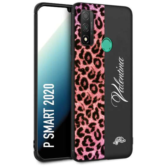 CUSTOMIZZA - Custodia cover nera morbida in tpu compatibile per Huawei P Smart 2020 leopardato rosa fucsia personalizzata nome iniziali