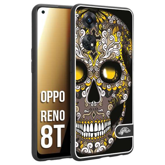 CUSTOMIZZA - Custodia cover nera morbida in tpu compatibile per Oppo Reno 8T teschio messicano Mexican skull nero giallo