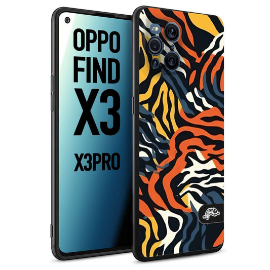 CUSTOMIZZA - Custodia cover nera morbida in tpu compatibile per Oppo Find X3 - Find X3 Pro 5G leopardato maculato tigrato tiger colorata gialla blu arancio