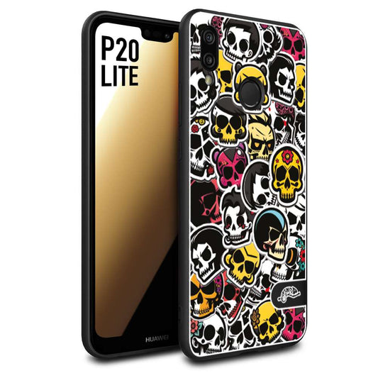 CUSTOMIZZA - Custodia cover nera morbida in tpu compatibile per Huawei P20 LITE sticker bomb teschi colorati adesivi skulls skater snowboard